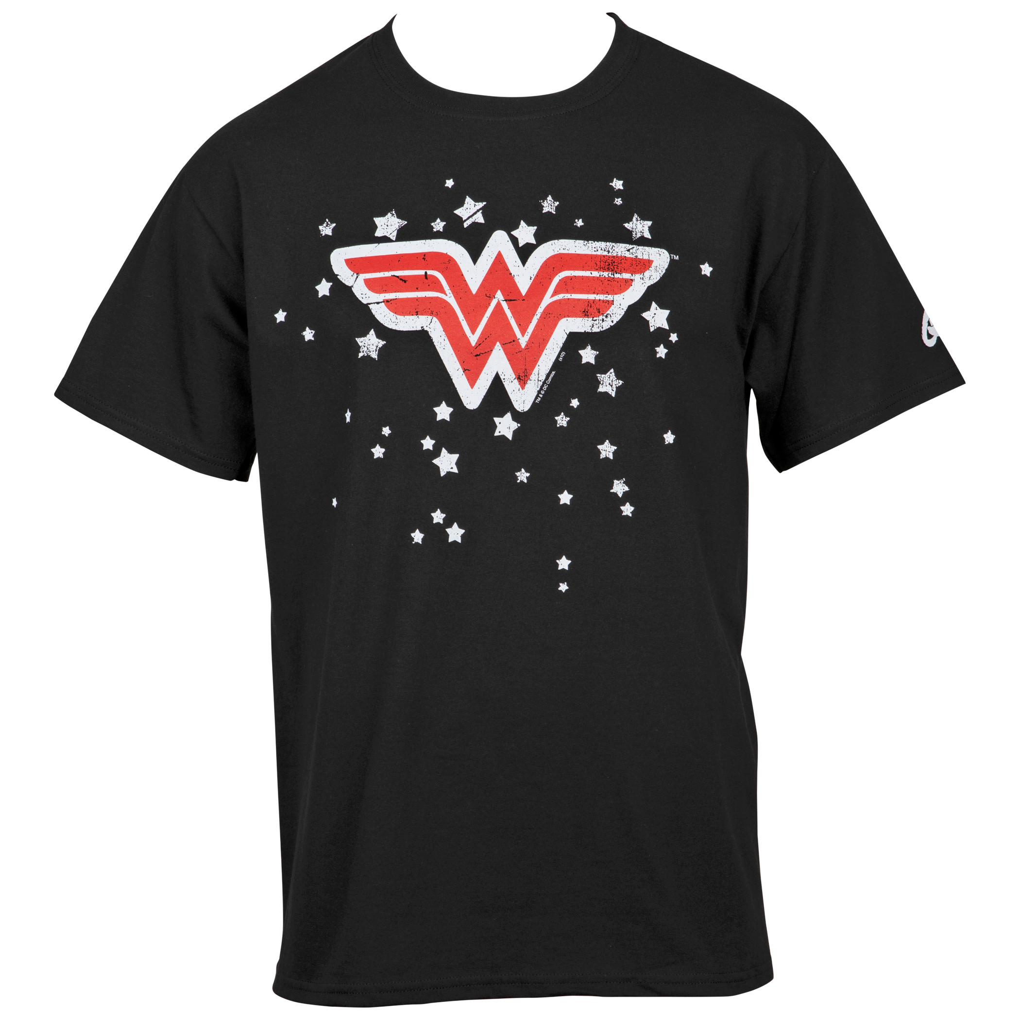 Wonder Woman Distressed Symbol On A Starfield T-Shirt